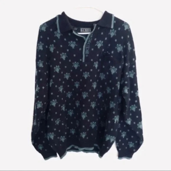 Vintage Oversized Navy Patterned Pullover - Picture 1 of 7